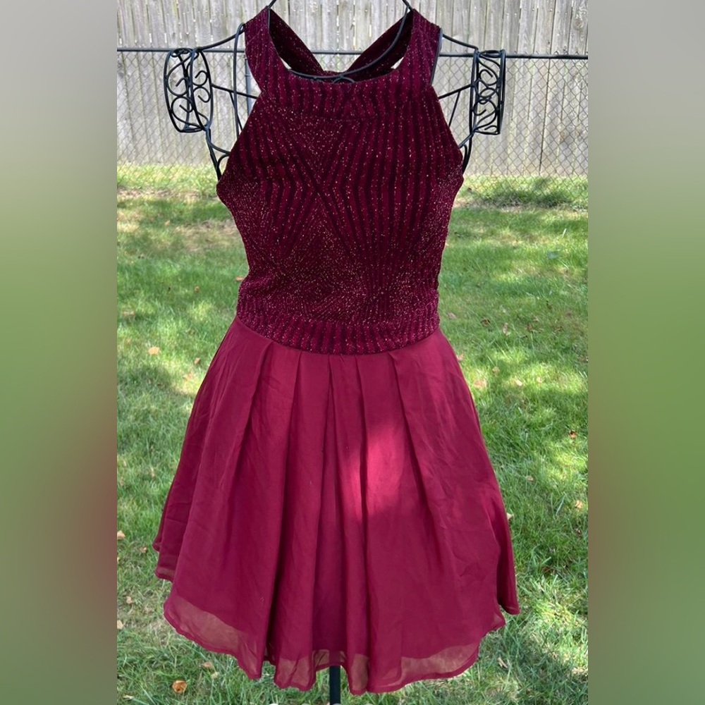 Trixxi Red Fit and Flare Halter Mini Dress